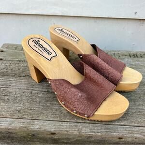 Vintage Ellemenno Made in Italy Brown Tooled Leather Heeled Slide in Mules 8M